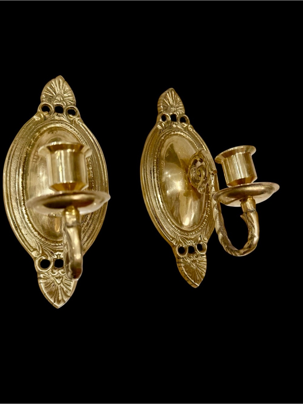 Vintage Brass Wall Candle Sconces Hollywood Regency 9" Single Arm Ornate 2PC
